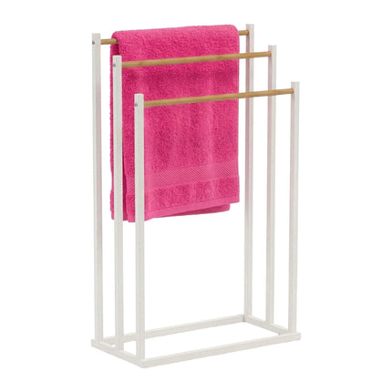 Towel Rack, Freestanding 3-Bar Metal and Bamboo