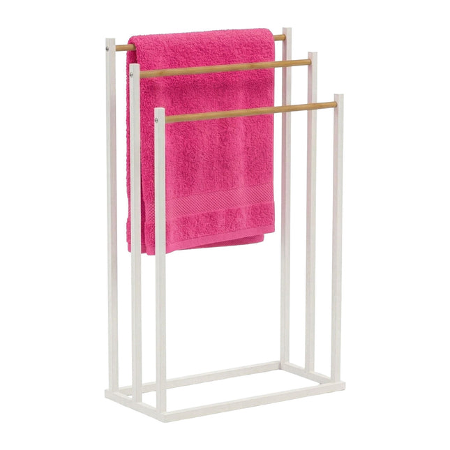 Towel Rack, Freestanding 3-Bar Metal and Bamboo