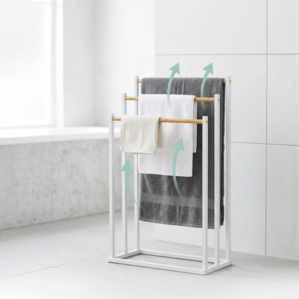 Towel Rack, Freestanding 3-Bar Metal and Bamboo