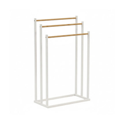 Towel Rack, Freestanding 3-Bar Metal and Bamboo