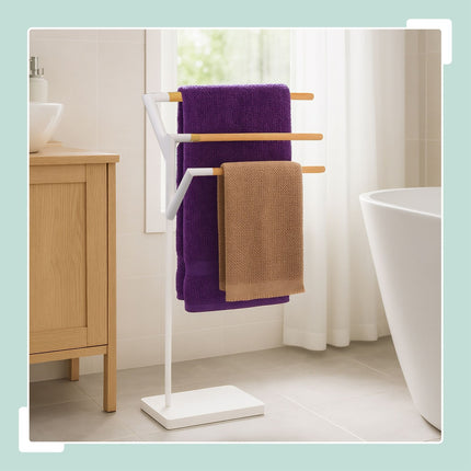 Towel Rack, Freestanding, 3 Rods, Bamboo Metal