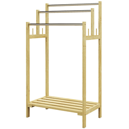 Freestanding bamboo towel rack with 3 rails, 4 hooks