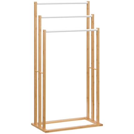 Freestanding bamboo towel rack with 3 bars - natural finish