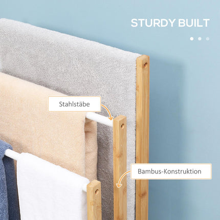 Freestanding bamboo towel rack with 3 bars - natural finish
