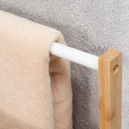 Freestanding bamboo towel rack with 3 bars - natural finish