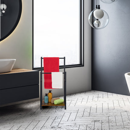 Towel Rack with 2 Bars and Wood-Effect Shelf
