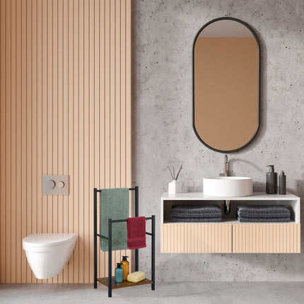 Towel Rack with 2 Bars and Wood-Effect Shelf