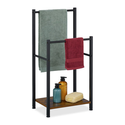 Towel Rack with 2 Bars and Wood-Effect Shelf
