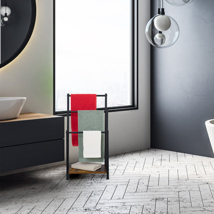 Towel Rack with 3 Bars and Wood-Effect Shelf