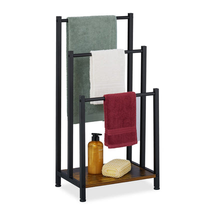 Towel Rack with 3 Bars and Wood-Effect Shelf