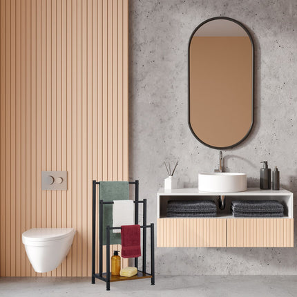 Towel Rack with 3 Bars and Wood-Effect Shelf