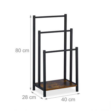 Towel Rack with 3 Bars and Wood-Effect Shelf