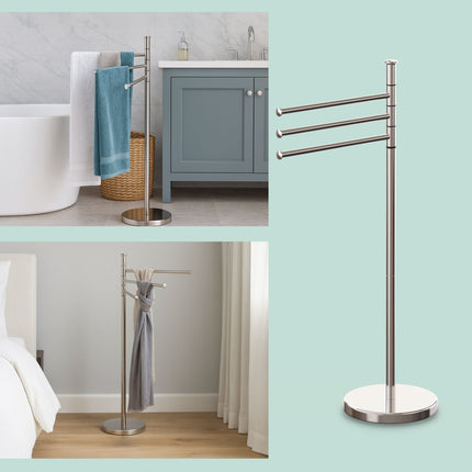 Towel Rack with 3 Swivelling Bars, Stainless Steel