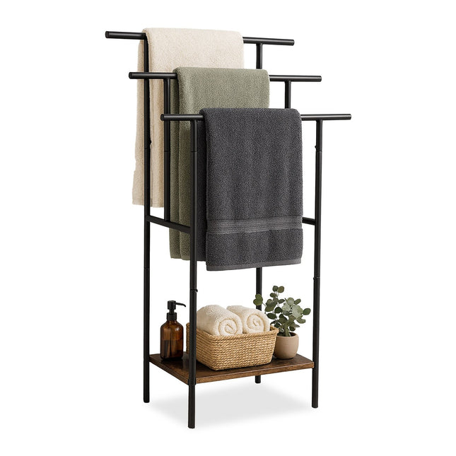 Towel Rack with Shelf – Free-Standing, Metal & Wood