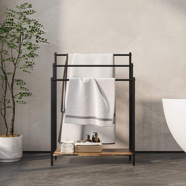 Towel Rack with Shelf, Freestanding, Metal Frame