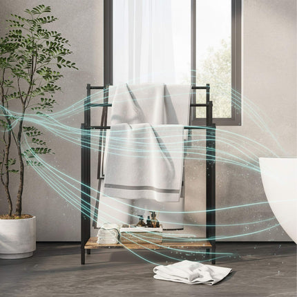 Towel Rack with Shelf, Freestanding, Metal Frame