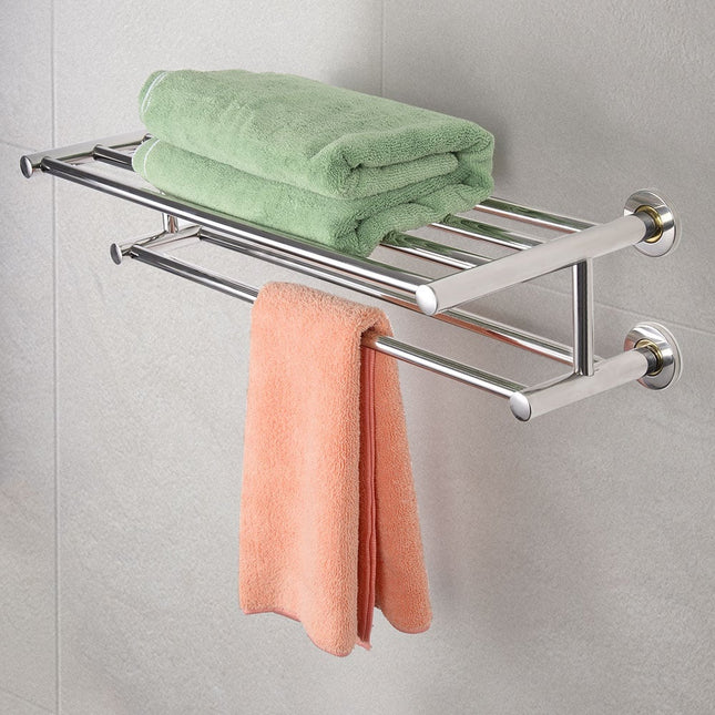 Towel Rack with Shelf, Stainless Steel, Wall-Mounted