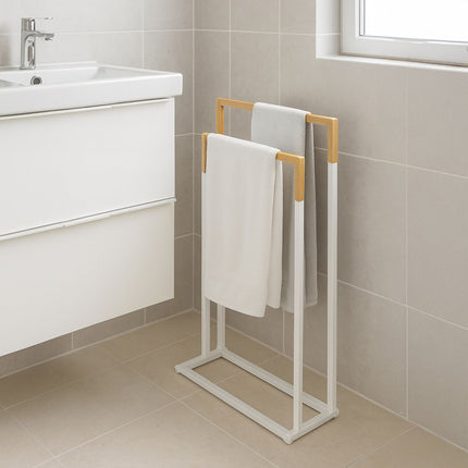 Towel Stand with 2 Bars – Metal & Bamboo