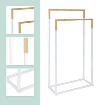 Towel Stand with 2 Bars – Metal & Bamboo