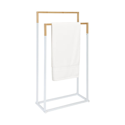 Towel Stand with 2 Bars – Metal & Bamboo