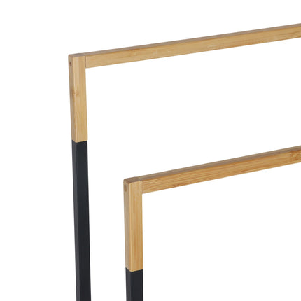 Towel Stand with 2 Bars – Metal & Bamboo