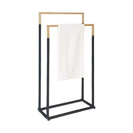 Towel Stand with 2 Bars – Metal & Bamboo