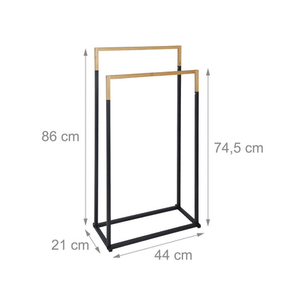Towel Stand with 2 Bars – Metal & Bamboo