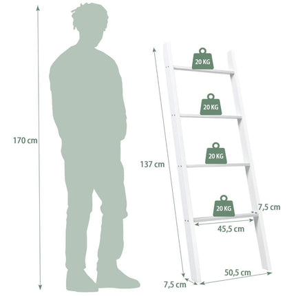 Towel holder 4-tier wooden ceiling ladder 50 x 7.5 x 137 cm white