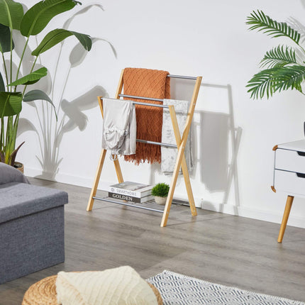 Towel holder with bamboo shelf