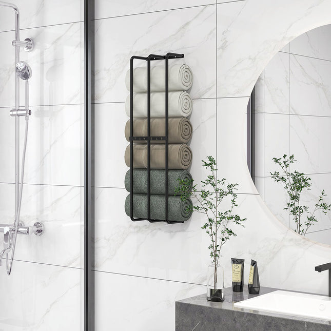 Wall-mounted metal towel rack for 6 large bath towels
