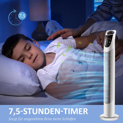 Tower Fan, 3 Modes, Quiet Operation, Timer, Remote, White