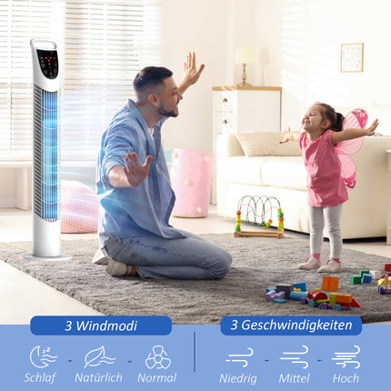 Tower Fan, 3 Modes, Quiet Operation, Timer, Remote, White