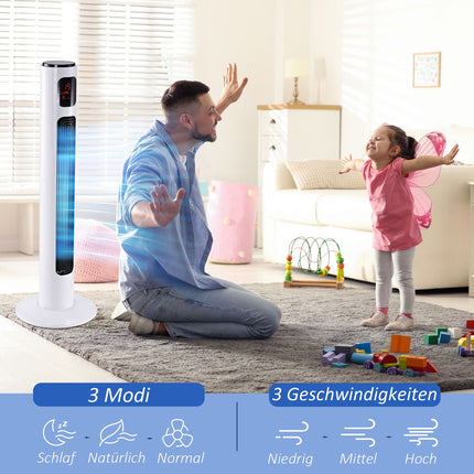 Oscillating tower fan, 96 cm height, 3 positions, 45W power