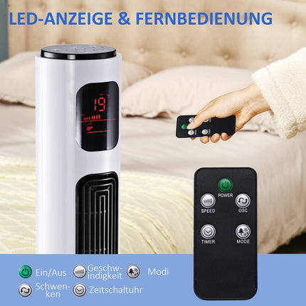 Oscillating tower fan, 96 cm height, 3 positions, 45W power