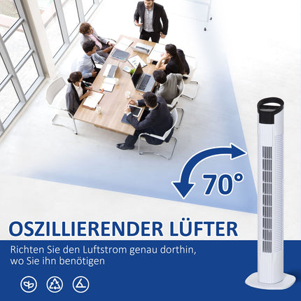 Tower fan with 70° oscillation, 78.5 cm, 50W power, 3 speeds, white