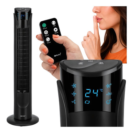 Tower Fan 83 cm with Remote Control and 70° Oscillation, Black, 45W, 3 Modes