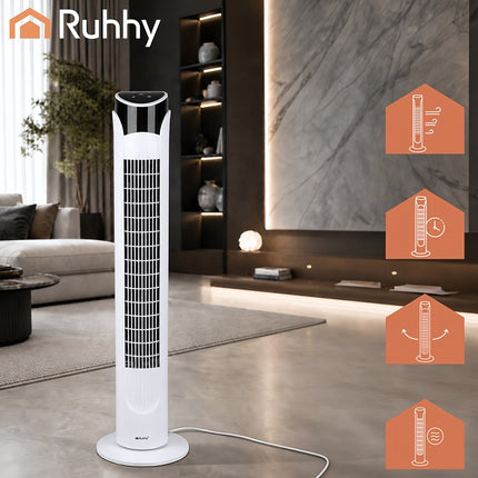 Tower Fan 83 cm with Remote Control and 70° Oscillation, White, 45W, 3 Modes