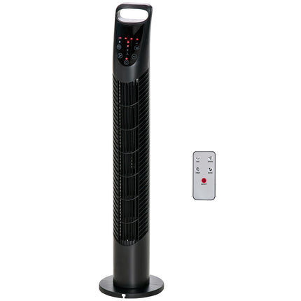 Silent Tower Fan - 3 Speeds, Remote Control, Oscillating, Black