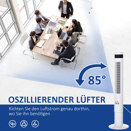 Tower fan with remote control, 85° oscillation, 3 speeds, white