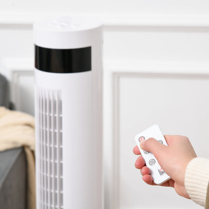 Tower fan with remote control, 85° oscillation, 3 speeds, white