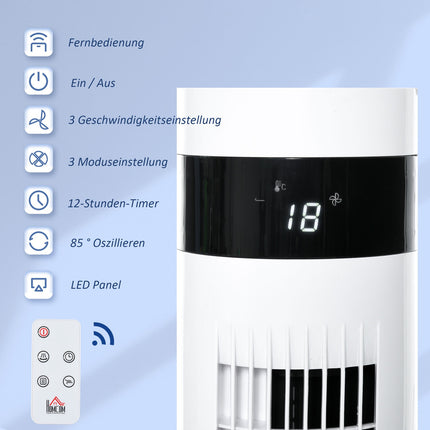 Tower fan with remote control, 85° oscillation, 3 speeds, white
