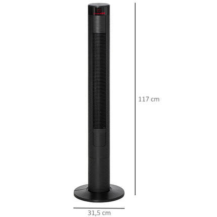 Tower fan with remote control, 70° oscillation, timer, black