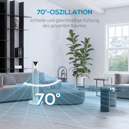 Tower Fan with Remote, 3 Speeds, 70 Oscillation