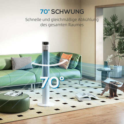 Tower fan - 3 speeds, remote control, timer, 70° oscillation, white