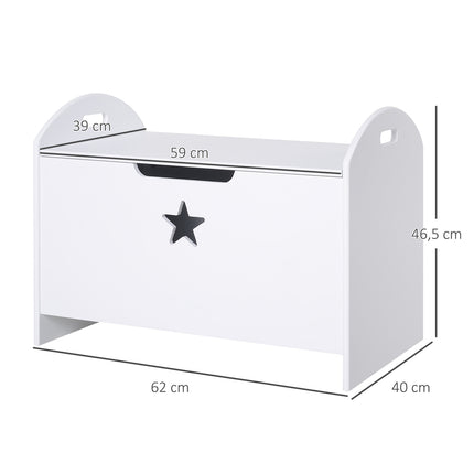 Storage box for children's toys, white MDF, safety hinge