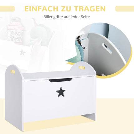 Storage box for children's toys, white MDF, safety hinge