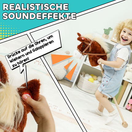 Toy Hobby Horse with Sound, Wheels, for Kids 24+ Months