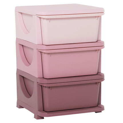 Children's 3-Tier Toy Storage Drawer Cabinet - Pink