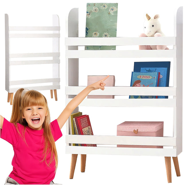 Toy Storage Bookshelf – 4-Tier, White Wood