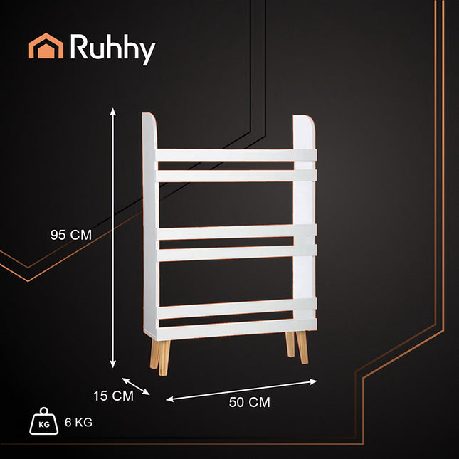 Toy Storage Bookshelf – 4-Tier, White Wood